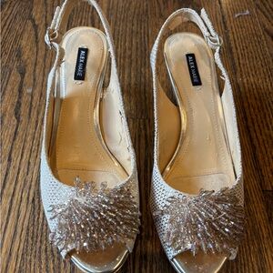 Alex Marie Sparkling Silver Peep-Toe Heels